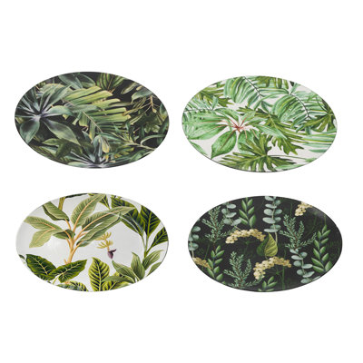 Assiettes de présentation Linda, ensemble de 4, motifs feuillage, vert et noir, 33 cm