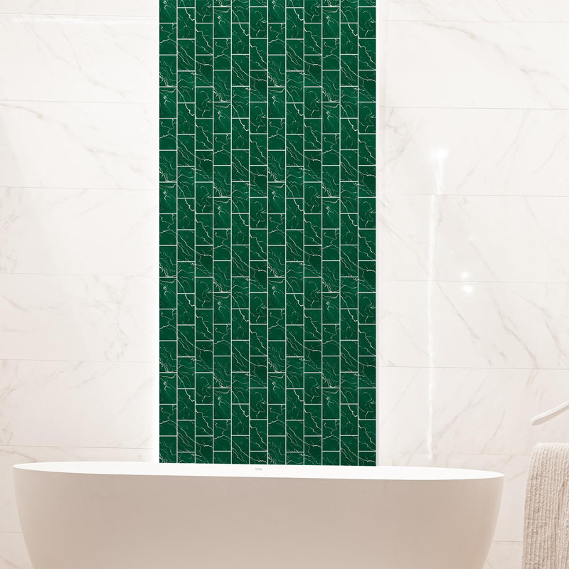 14cm W x 28cm L Aluminum Peel and Stick Subway Tile, Green