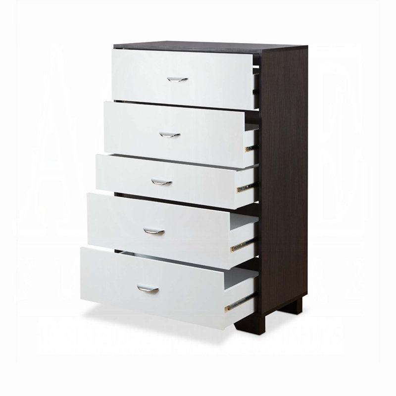 Commode 5 tiroirs blanche et espresso