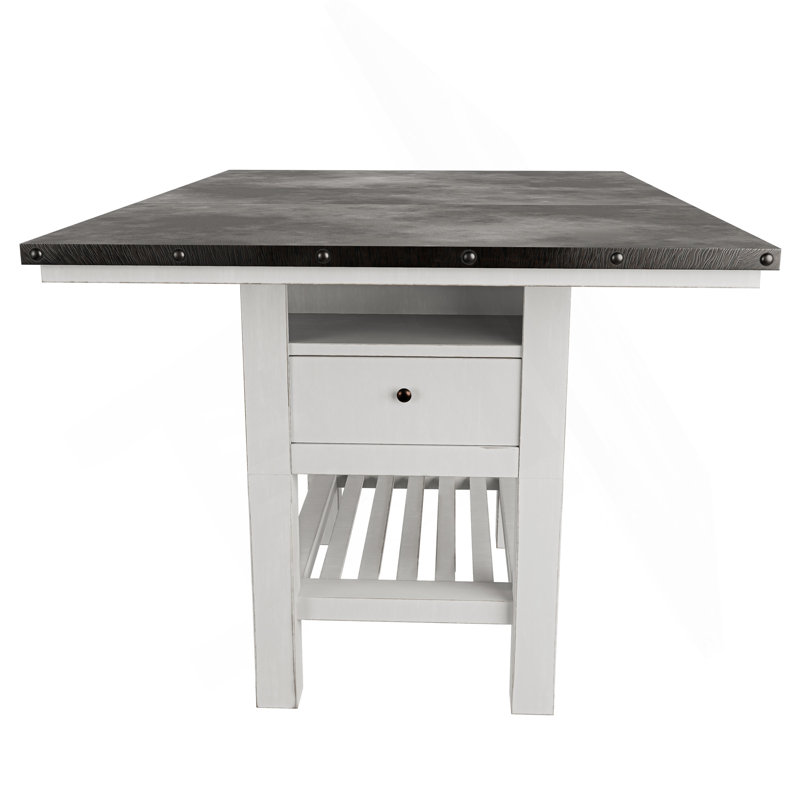 Antique White And Grey Table Top 1Pc Counter Height Dining Table W 2X Leaves Under-Table Storage Kitchen Dining Room Solid Wood