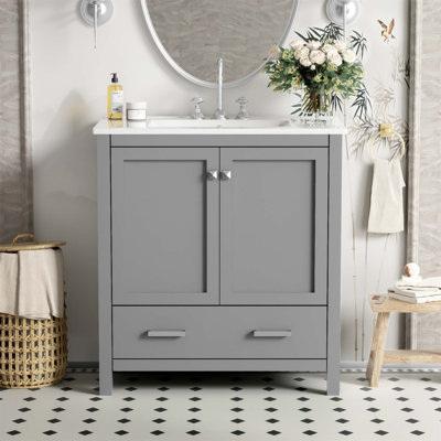 30 Inch Bathroom Vanity With Single Sink, Combo Cabinet, Undermount Sink, 2 Doors, Drawer, Soft Closing, Solid Wood Frame