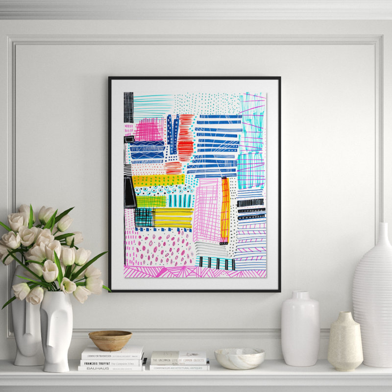 Stacks Of Patterns Print by Melanie Biehle, 40" H x 32" W x 2.5" D, Black