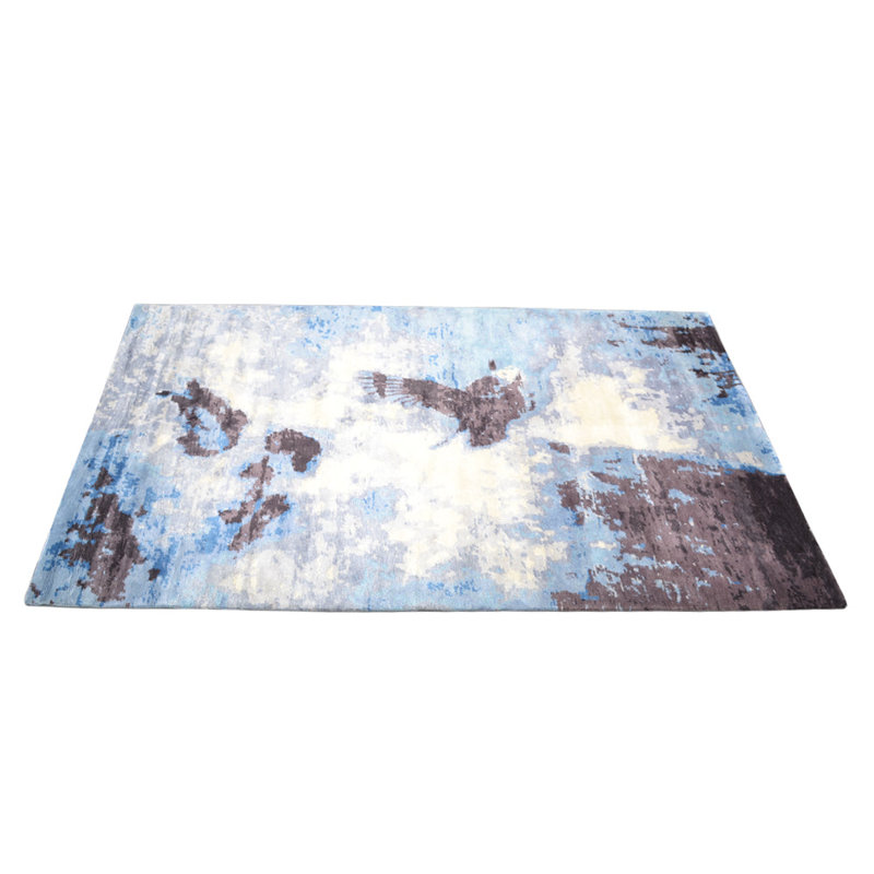 Tapis d'intérieur abstrait multicolore en soie noué à la main Abstract, Rectangulaire 3 pi x 5 pi