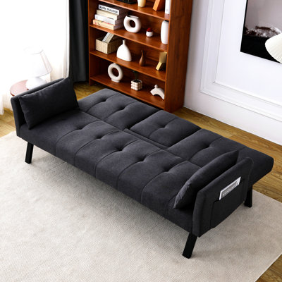 Foldable 70 - Inch Bed Made Of Cotton And Linen, Suitable For Small Spaces, Featuring Central Cup Holder Side Storage, Dual Mode Transformation, 2 Sea