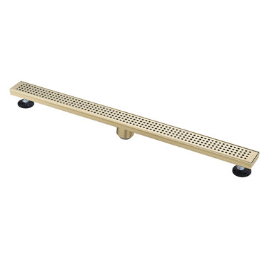 36 Inch Linear Shower Drain With Removable Quadrato Pattern Grate Cover, 304 Stainless Steel Shower Floor Drain With Hair Strainer And Levelling Feet