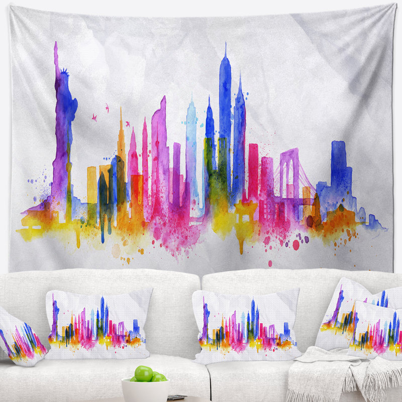 Superposition de silhouette new york tapisserie Cityscape, H 68 po x l 80 po