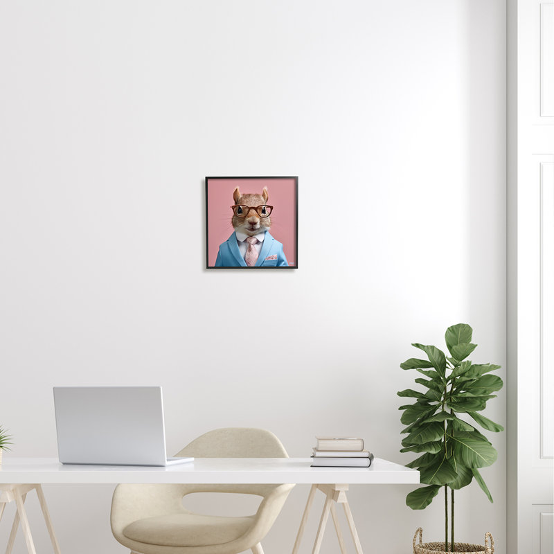 ba-962 - Reproduction d'un cadre photo sur toile écureuil encadré en costume élégant, Giclée encadrée noir minuit