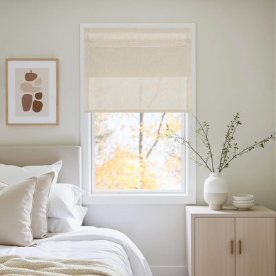  Linen French Door Curtain No Drill Roman Shades for Windows, Solid Cordless Blinds for Farmhouse Door Window Covering with Light Filgtering, 1 Panels