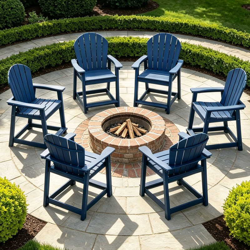 Ensemble de 6 chaises d'extérieur en PEHD Adirondack, Marine