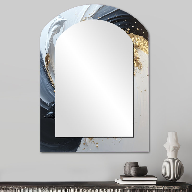 Miroir mural arqué sur métal blanc et or, 34 po x 25 po