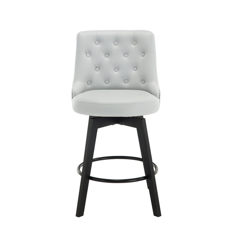 Tabouret de comptoir pivotant de 26 po avec pieds en bois, Gris clair
