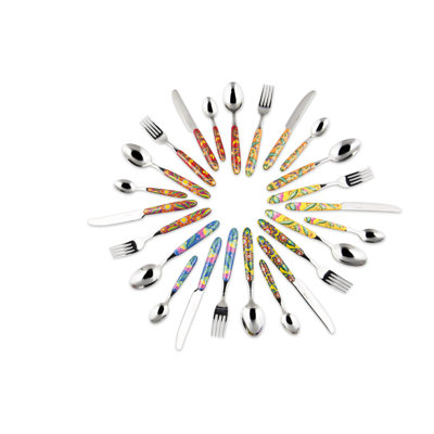 24 Pieces Coloured Cutlery Set, Service For 6