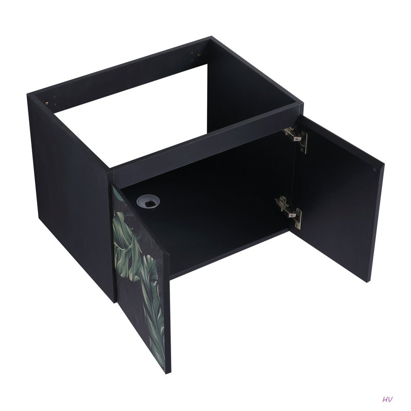 Meuble-lavabo mural 24 po avec lavabo en céramique et porte d'armoire à fermeture en douceur, ensemble KD