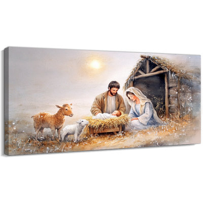 Toile de la Nativité, art mural, images de la Nativité, peinture de la scène de la Nativité pour la maison, reproduction d'art sur toile, 16 x 32 po