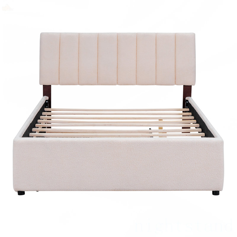 Lit plateforme tapissier avec lit gigogne double Teddy, Double