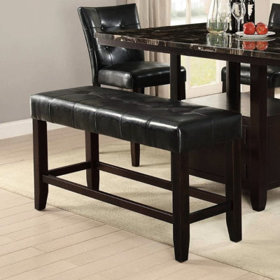 Silver Faux Leather Counter Height Dining Bench, Seat With Stable Wooden Base, Modern For Room Bench Dining, Robust Wood Elegance