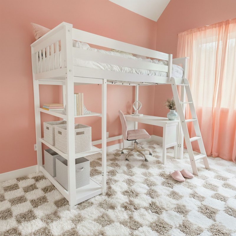 Forbes Twin-Sized Loft Bed with Desk and Shelves, White