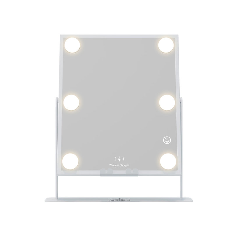 Miroir de maquillage Hollywood à trois tons avec haut-parleurs Bluetooth et 6 ampoules DEL intégrées de longue durée, Blanc