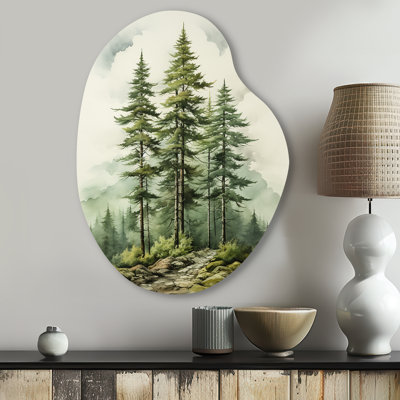 Hadessah Green Pine Tree Eternal Guardians II - Tree Pine Pear Shape Assymterical Metal Wall Art