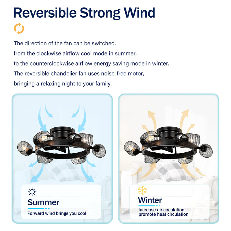 25.8''  Industrial Ceiling Fan With Remote Control ,5 Abs Blades Small Size Ceiling Fan For Living Room, Dining Room, Bedroom, Family Room, Matte Black ,6 Pcs*E26 (Does Not Include Light Bulbs)