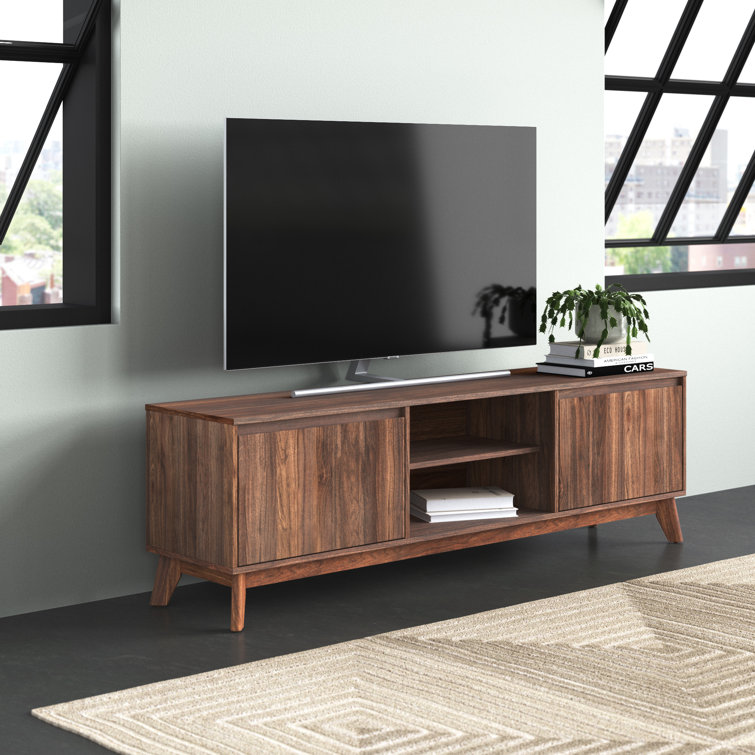 Amittai TV Stand with Adjustable Middle Shelf and Dual Soft Close Storage Doors