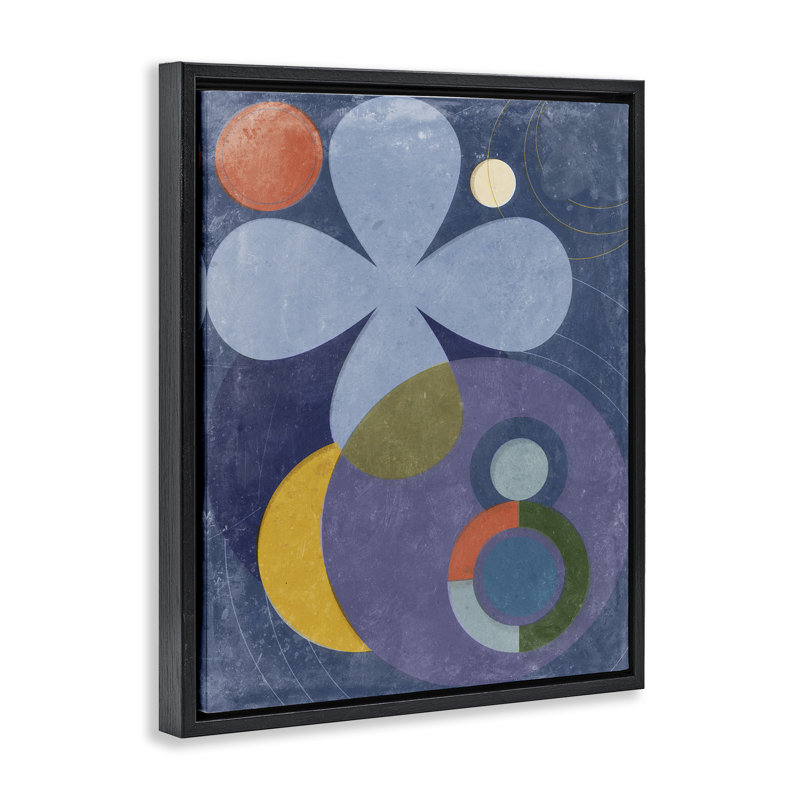  "Blue Retro Curved Shapes", art mural encadré par Victoria Barnes, Cadre flottant noir de jais, H 21 po x l 17 po