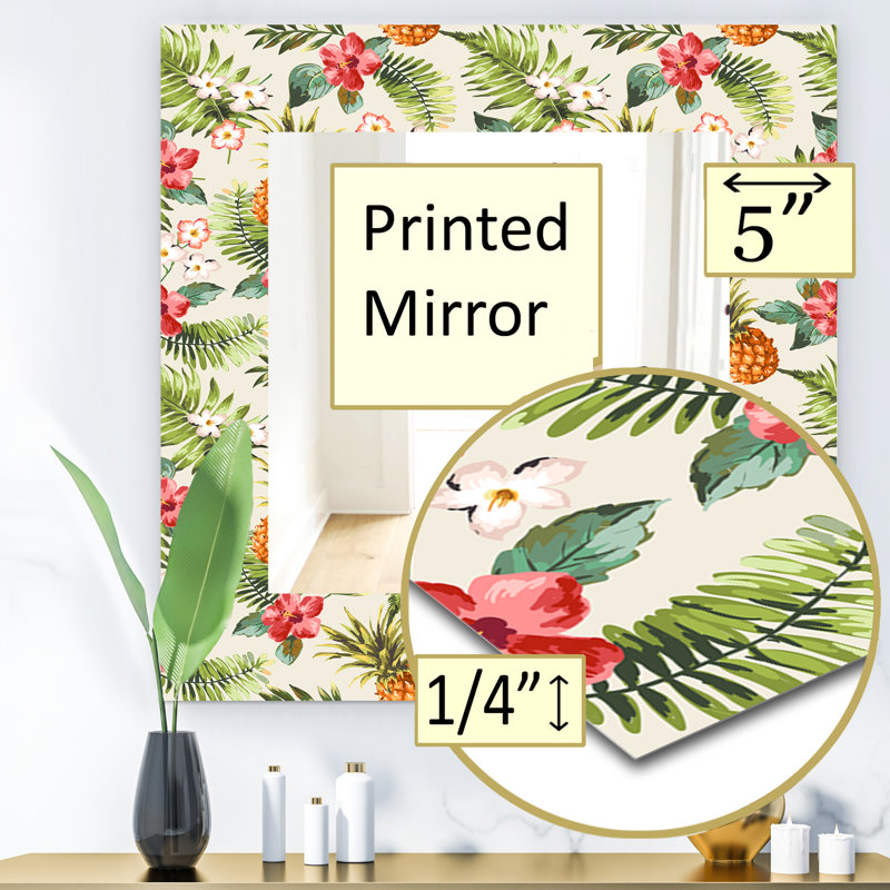 Miroir mural 15 mid-century scandinave, H 32 po x l 32 po, Floral