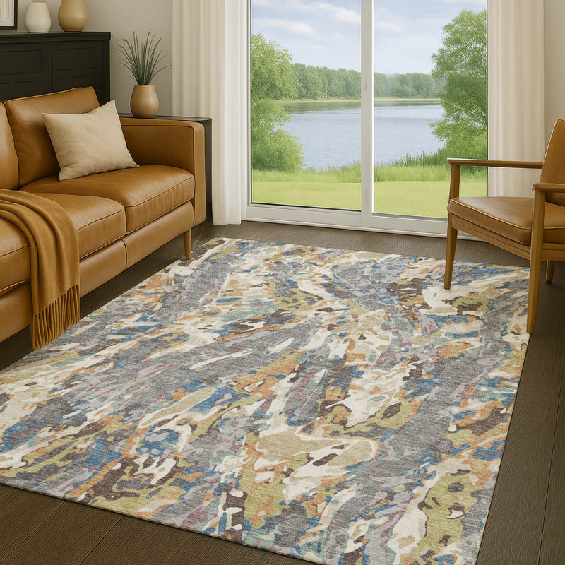 Tapis abstrait intérieur / extérieur lavable à la machine Chantille ACN2441, Gris, 3 pi x 5 pi