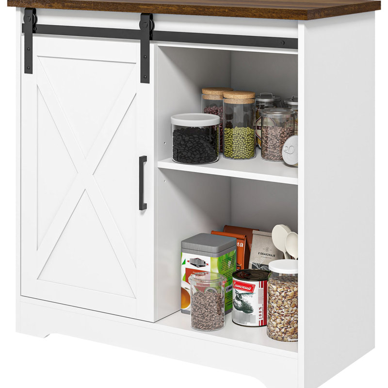 Buffet blanc 33 po - Buffet avec tablette réglable et porte de grange coulissante pour la cuisine