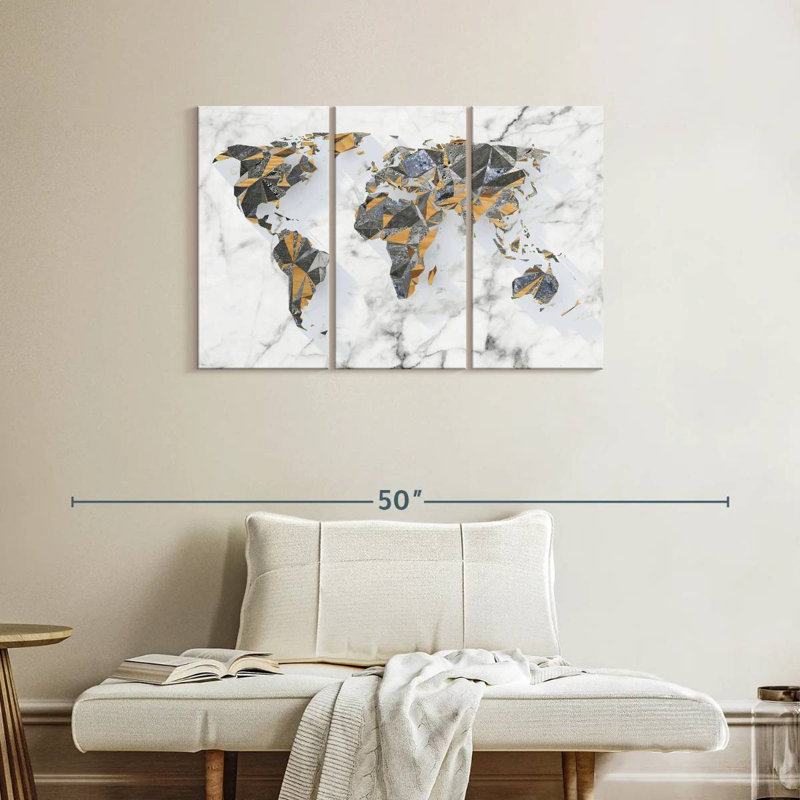 Carte du monde géo-marbre 3 pièces, H 38 po x l 24 po x P 1,25 po