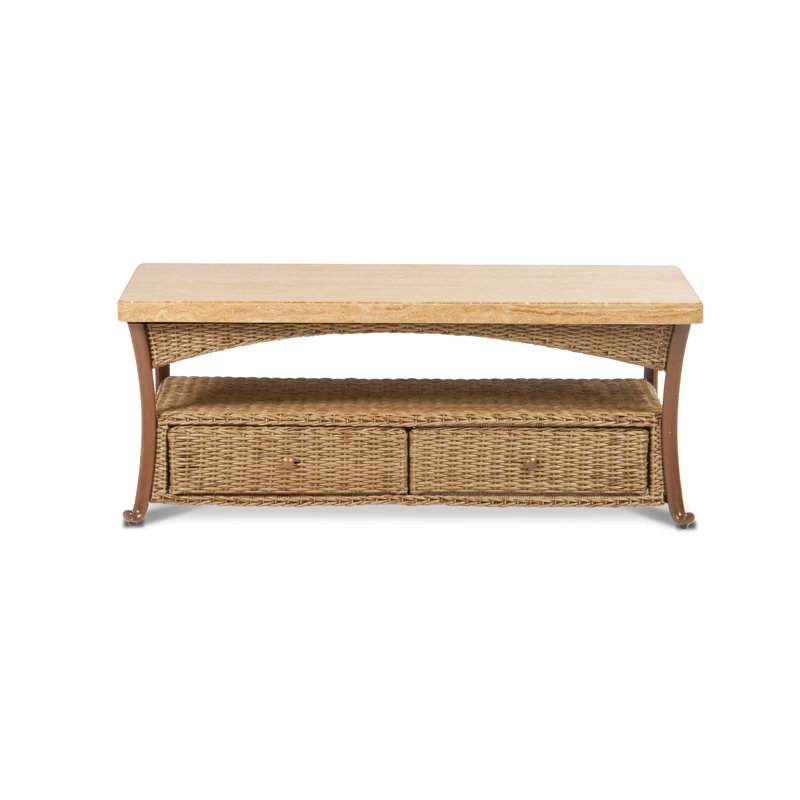 Brookside - Outdoor Coffee Table w/ Travertine Top and Aluminum Frame