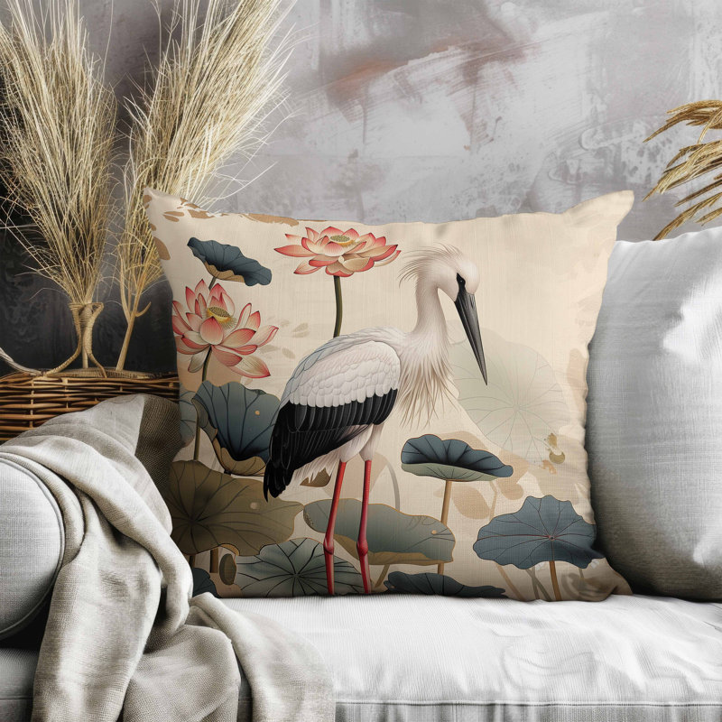 Coussin en suède Lotus Pond, Carré 20 po, Vert/crème