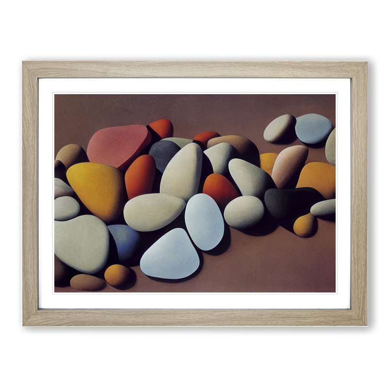 Animated River Pebbles - Single Picture Frame Print, 46cm H x 64cm W x 2cm D, Oak Framed