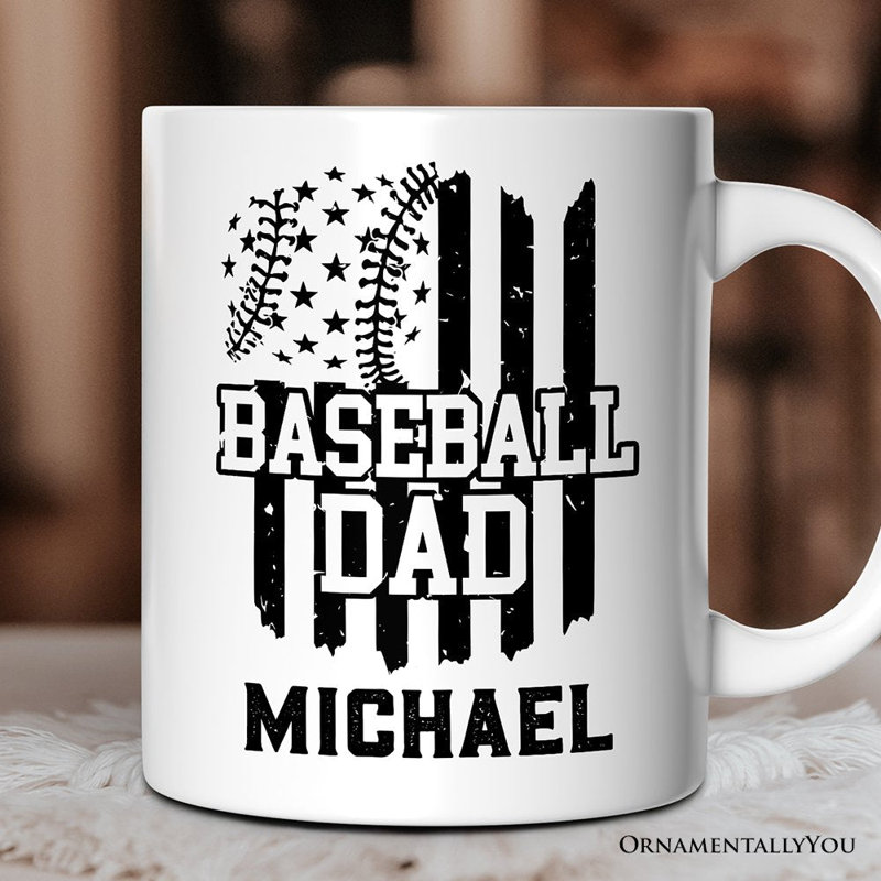 Tasse de baseball papa, cadeau patriotique pour les pères sportifs avec nom personnalisé