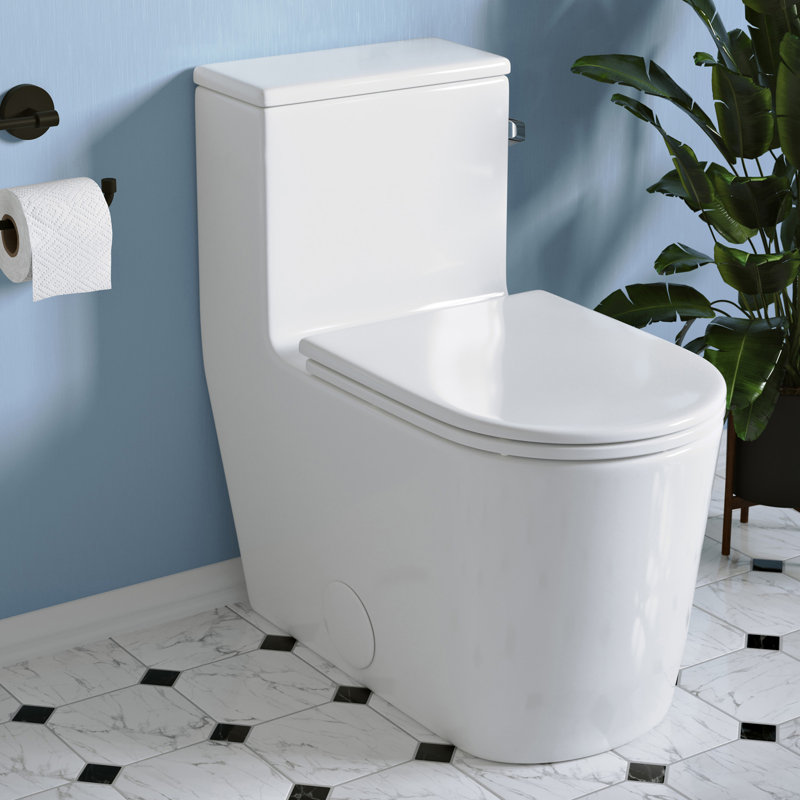 Liberte One-Piece 12" Rough-In 1.28 GPF Right-Hand Flush Elongated ADA Toilet In Glossy White