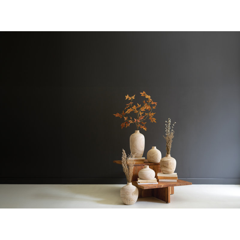 Set of Five Carved Paulownia Wood Round Vases