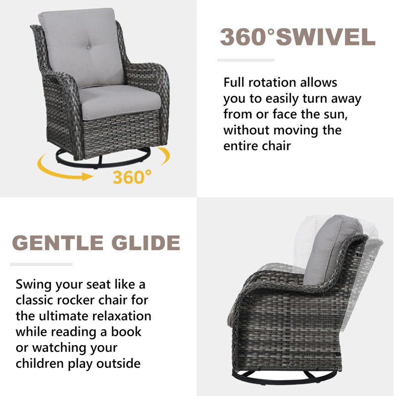 Carolina 4-Person Square Outdoor Conversation Set With Loveseat And Swivel Glide Chair, Gray