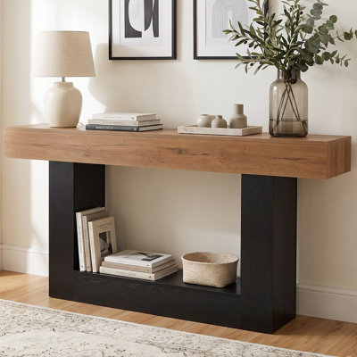 Console de 63 po de long, canapé de style campagnard, table d'entrée étroite à grain de bois chaud