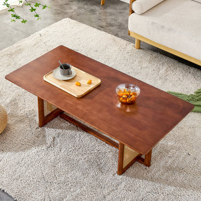 Table basse rectangulaire en bois massif imitation rotin de style chinois pour petits salons de famille, W115191497