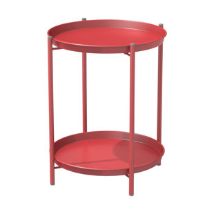 Outdoor Side Table, 2-Tier End Table Round Accent Table
