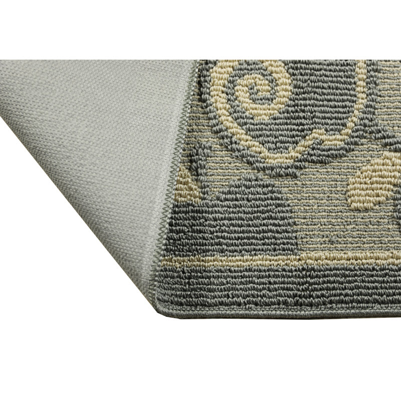 Fernbush Home Decor Luxury antidérapant avec envers en caoutchouc ultra résistant à l'eau, tapis de tapis tissé durable et durable, tapis de cuisine intérieur en jacquard décoratif, ensemble de 2 pièces en argent