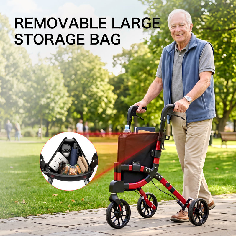 Flybrother Lightweight 3 Wheel Walker for Seniors, 13 lbs Foldable Aluminum Rollator with Cup Holder