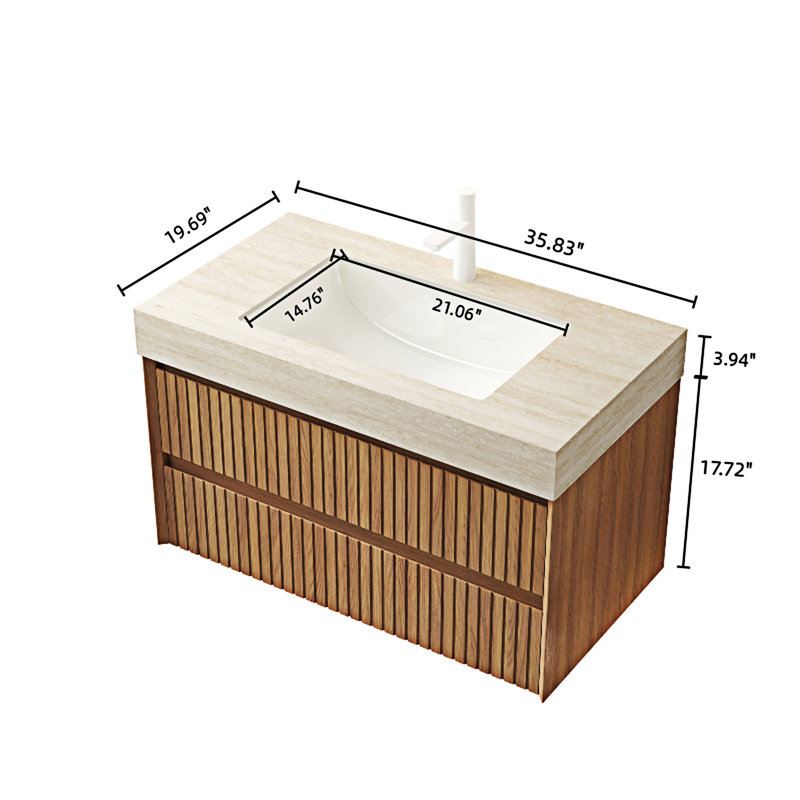 Meuble-lavabo mural avec lavabo, Beige, 36"