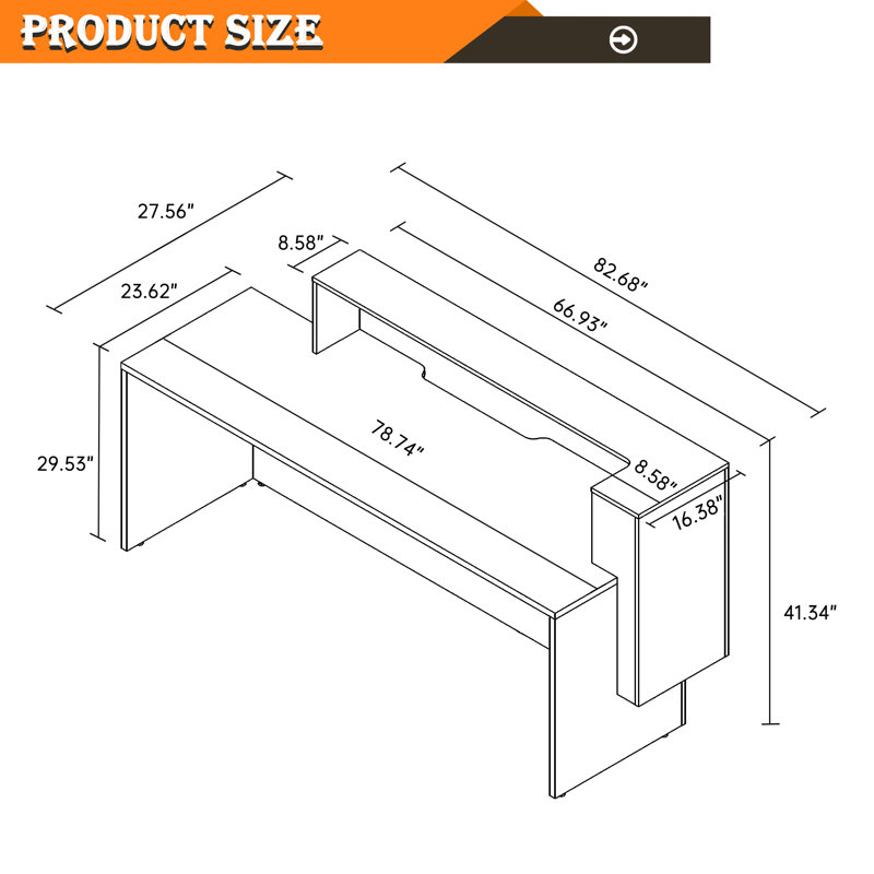 Rectangle Synthetic Laminate Reception Desk, 41.34" H x 82.68" W x 27.56" D