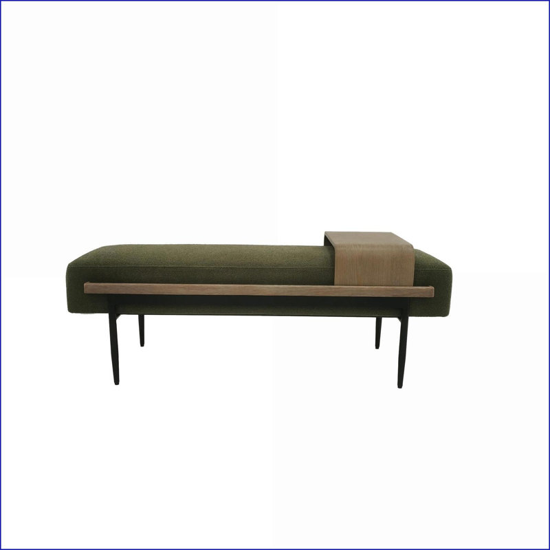 Ottoman Modern Sage Green Cocktail with Red Oak Slide Tray | Metal | Black
