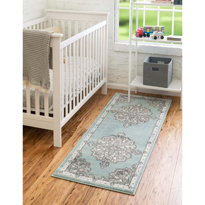 Tapis oriental oriental turquoise, Tapis de couloir 2 pi 7 po x 12 pi