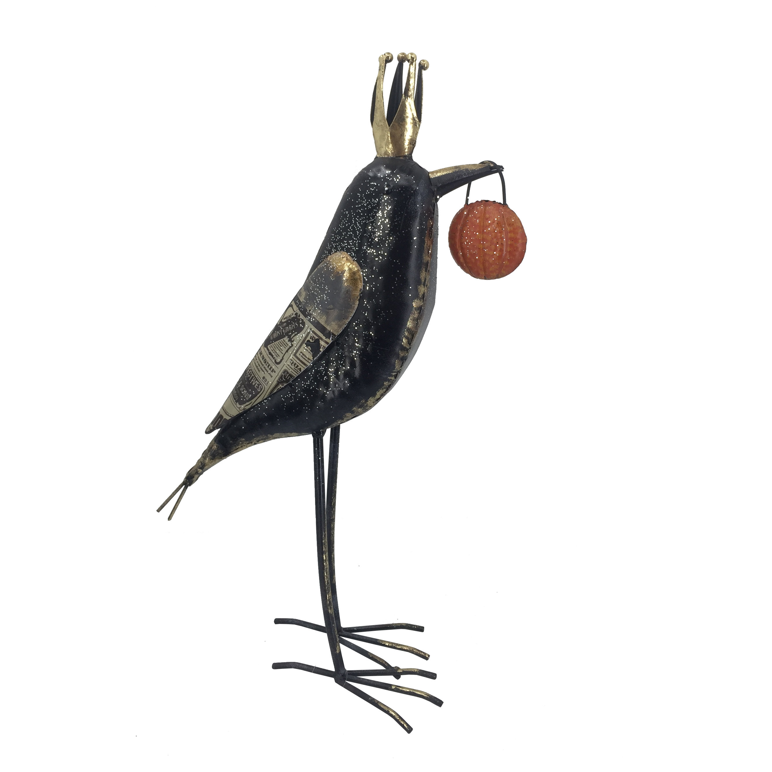 The Holiday Aisle® Crow Sculpture With Crown with Jack O Lantern | Wayfair