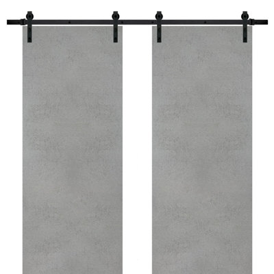 Sturdy Double Barn Door With Hardware | Planum 0010 | 13FT Rail Hangers Heavy Set | Modern Solid Panel Interior Doors - Black Rail