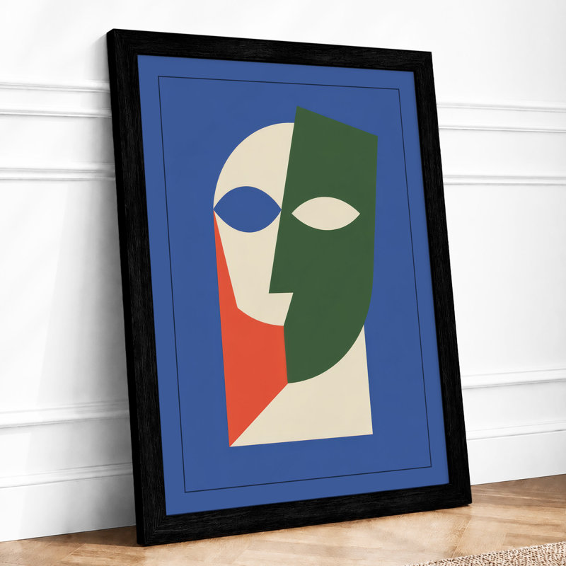 Divided Face Geometric - Framed Print, A2 - 59.4 x 42.0 cm, Black