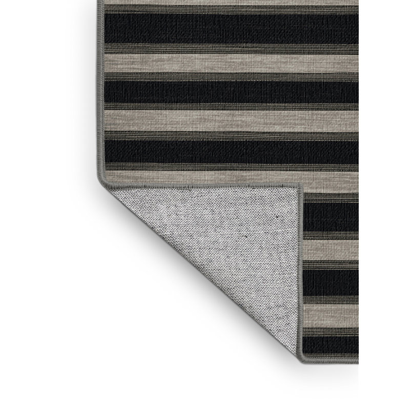 Washable Ebony Light Gray Striped Area Rug, Round 6'